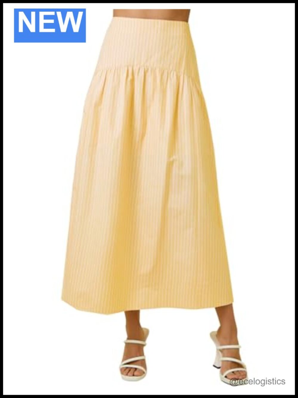 Women's Striped Flared Maxi Skirt Smocked High Back Waist A-Line Long Beach